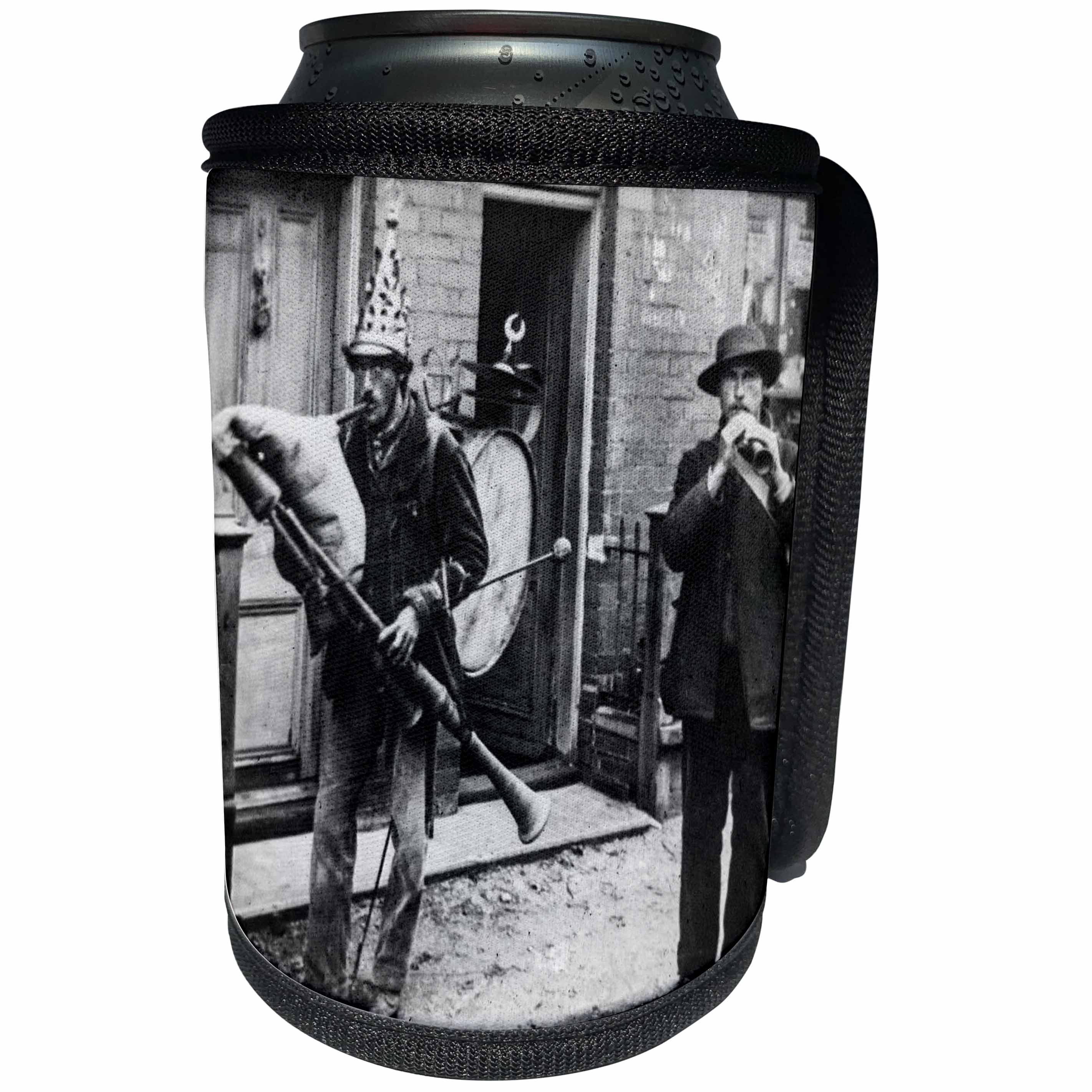 3dRose Scenes from the Past Magic Lantern - Edwardian Street Performers Vintage 1910 Funny Musicians - Can Cooler Bottle Wrap (cc_246080)