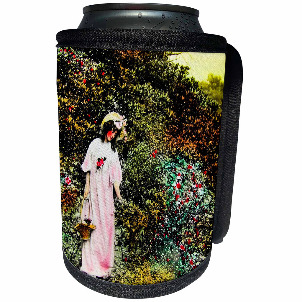 3dRose Scenes from the Past Magic Lantern - Edwardian Romance Love Story 1910 Roses Roses Everywhere No. 9 Vintage - Can Cooler Bottle Wrap (cc_246083)