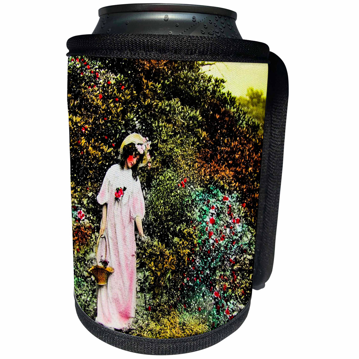 3dRose Scenes from the Past Magic Lantern - Edwardian Romance Love Story 1910 Roses Roses Everywhere No. 9 Vintage - Can Cooler Bottle Wrap (cc_246083)