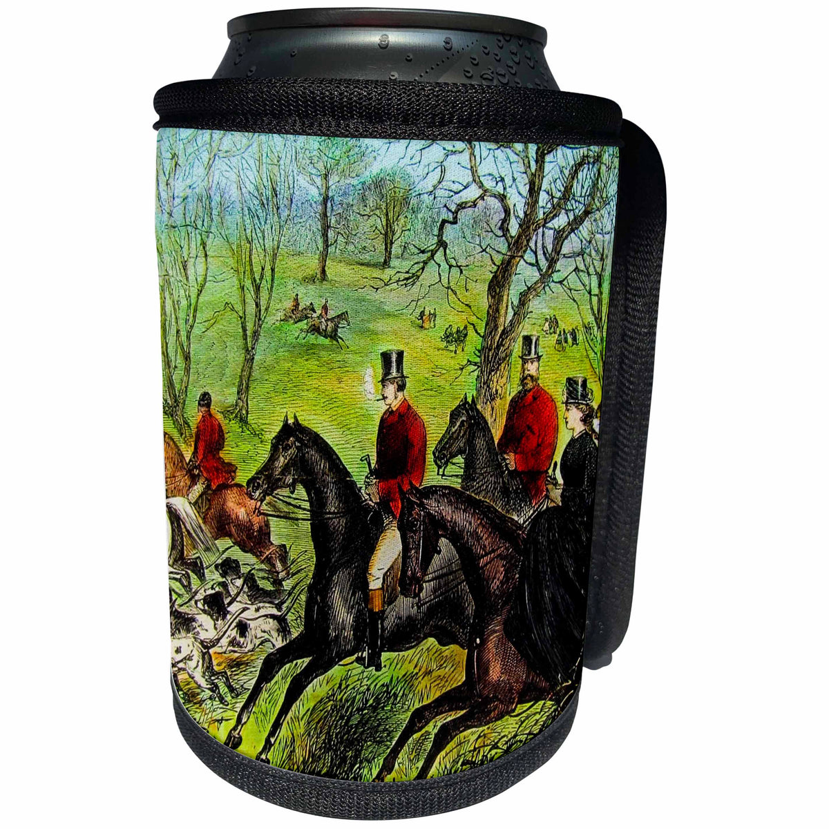 3dRose Scenes from the Past Magic Lantern - Life of King Edward No. 26 The Fox Hunt Vintage Magic Lantern 1910 - Can Cooler Bottle Wrap (cc_246092)