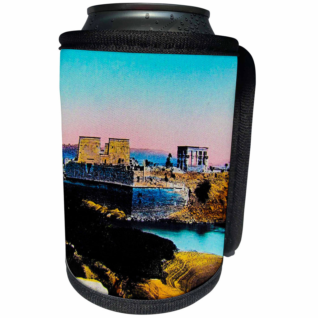3dRose Scenes from the Past Magic Lantern - Ancient Egypt 1890 Temple of Isis at Philae Aswan Egyptian - Can Cooler Bottle Wrap (cc_246105)