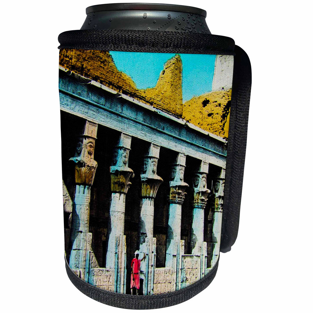 3dRose Scenes from the Past Magic Lantern - Ancient Egypt 1890 Temple of Isis at Philae Aswan Egyptian Front View - Can Cooler Bottle Wrap (cc_246106)