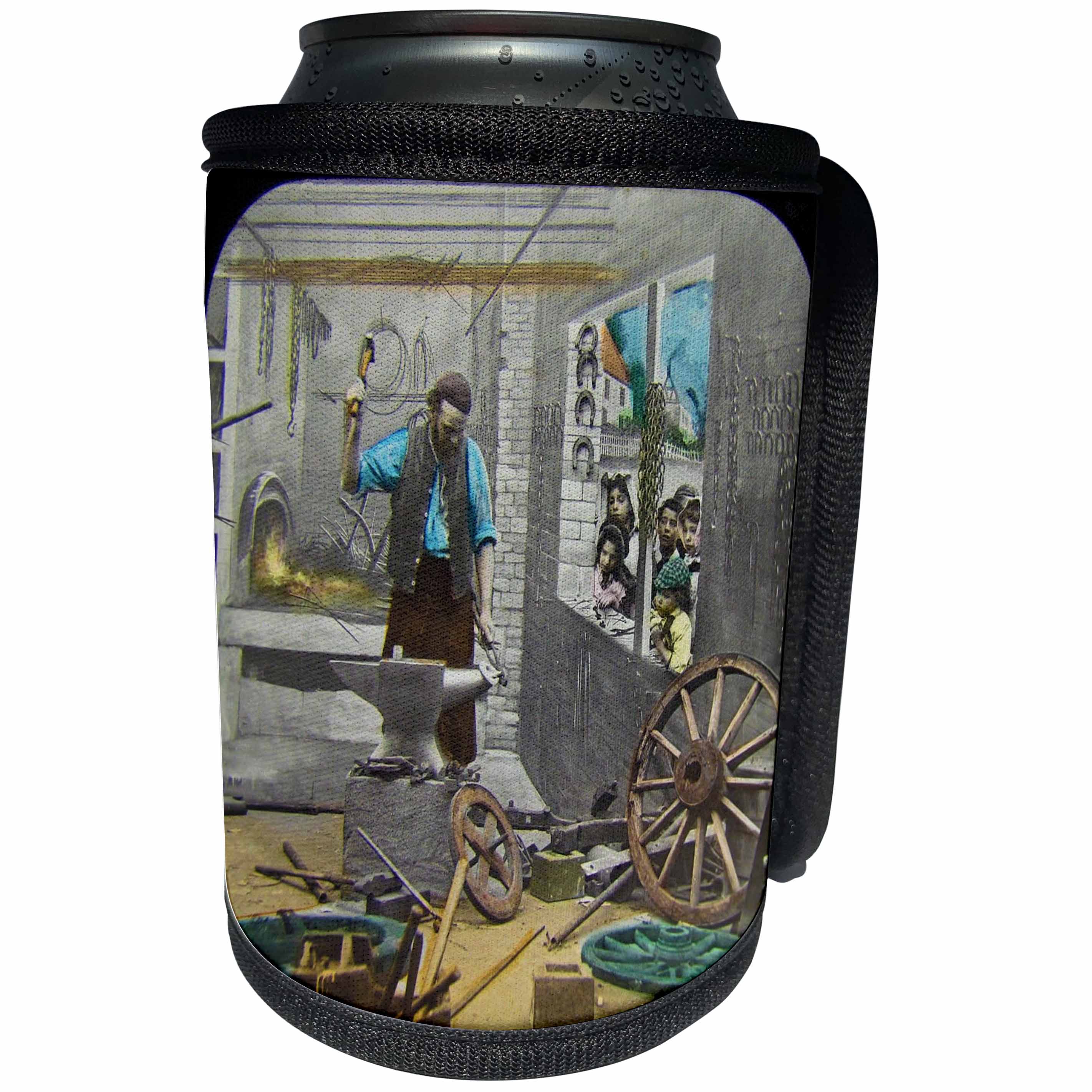 3dRose Scenes from the Past Magic Lantern - Victorian Tale The Village Blacksmith No. 4 Vintage 1890 Antique - Can Cooler Bottle Wrap (cc_246165)