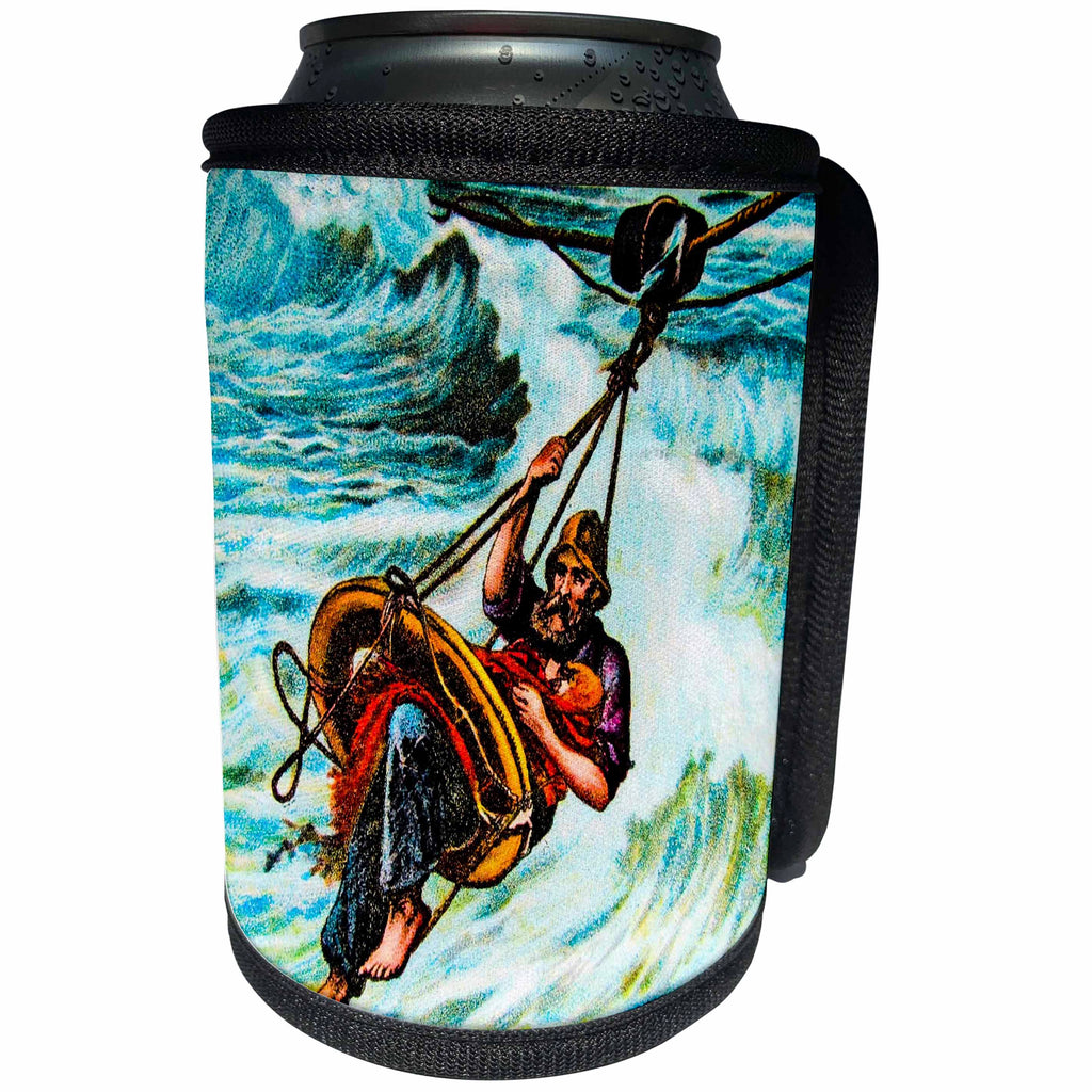3dRose Scenes from the Past Magic Lantern - Victorian Era Rescue at Sea Vintage Lifeboat Men 1880s - Can Cooler Bottle Wrap (cc_246171)