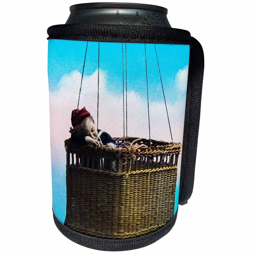 3dRose Scenes from the Past Magic Lantern - Victorian Boy Sleeping in Hot Air Balloon Basket Vintage Cute - Can Cooler Bottle Wrap (cc_246175)