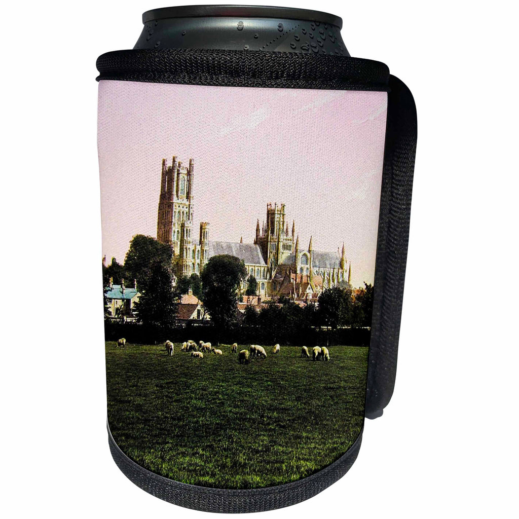 3dRose Scenes from the Past Magic Lantern - Victorian England Ely Cathedral 1890 Cambridgeshire Sheep Grazing - Can Cooler Bottle Wrap (cc_246179)