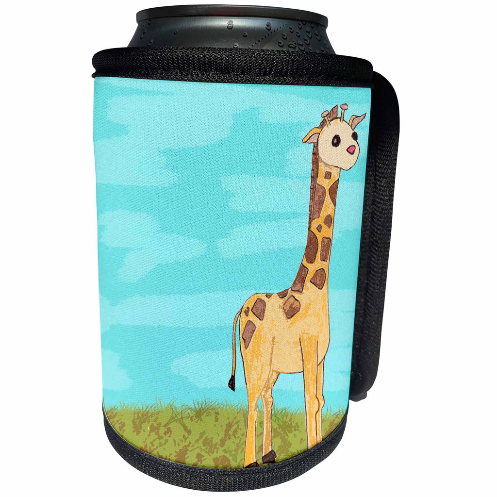 3dRose Janna Salak Designs Jungle Animals - Cute Painted Baby Giraffe - Can Cooler Bottle Wrap (cc_24618)