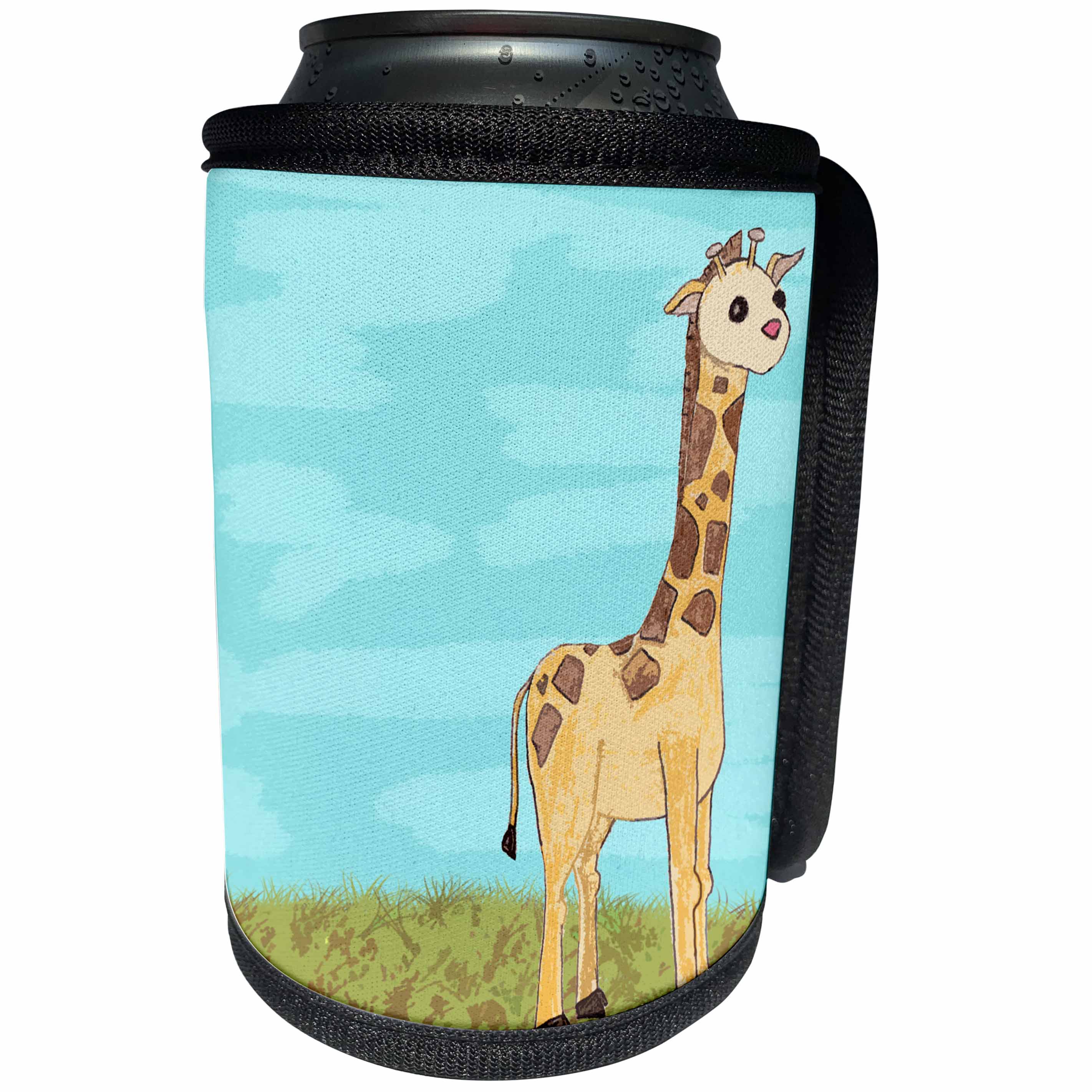 3dRose Janna Salak Designs Jungle Animals - Cute Painted Baby Giraffe - Can Cooler Bottle Wrap (cc_24618)