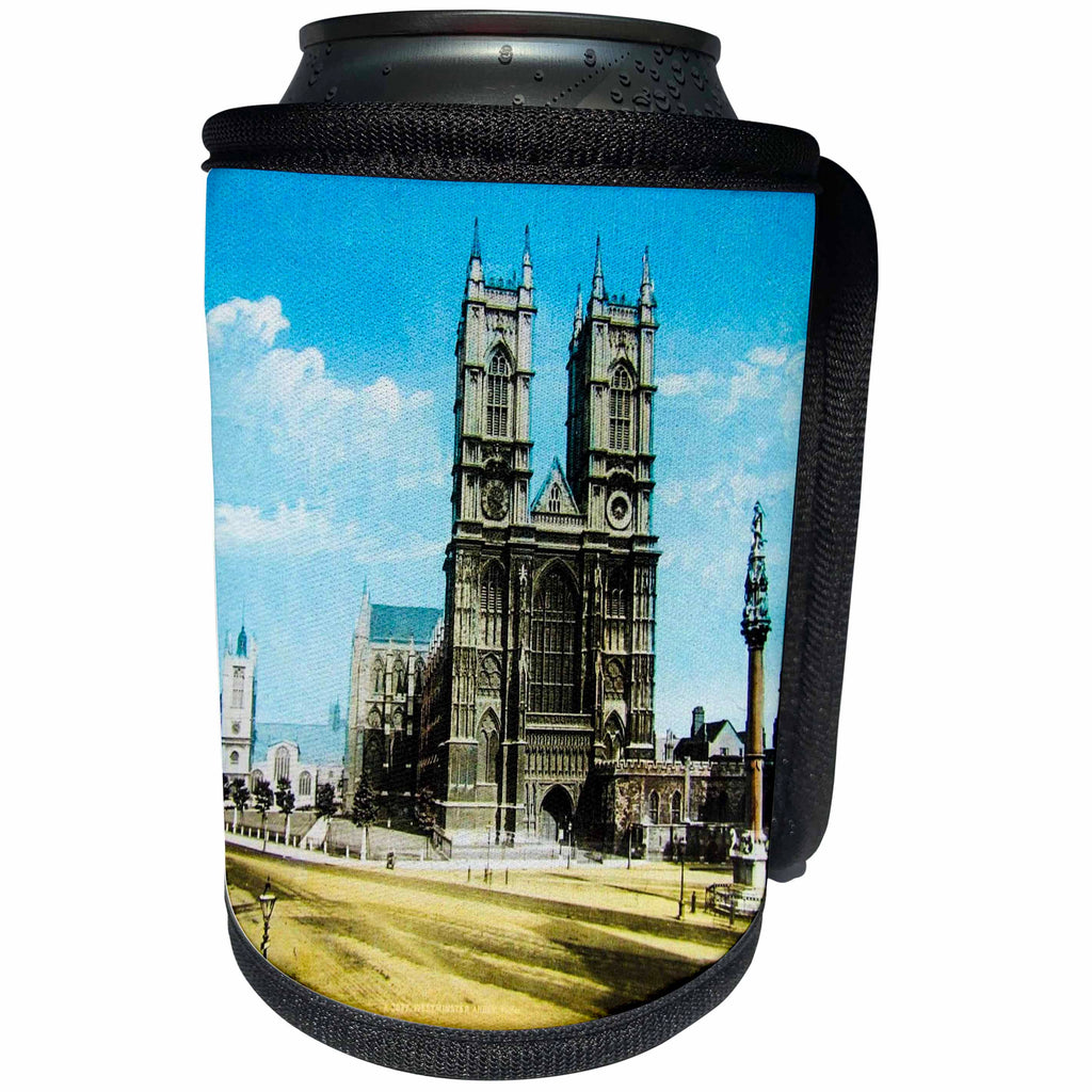 3dRose Scenes from the Past Magic Lantern - Victorian View of Westminster Abbey London England Vintage 1890 - Can Cooler Bottle Wrap (cc_246185)