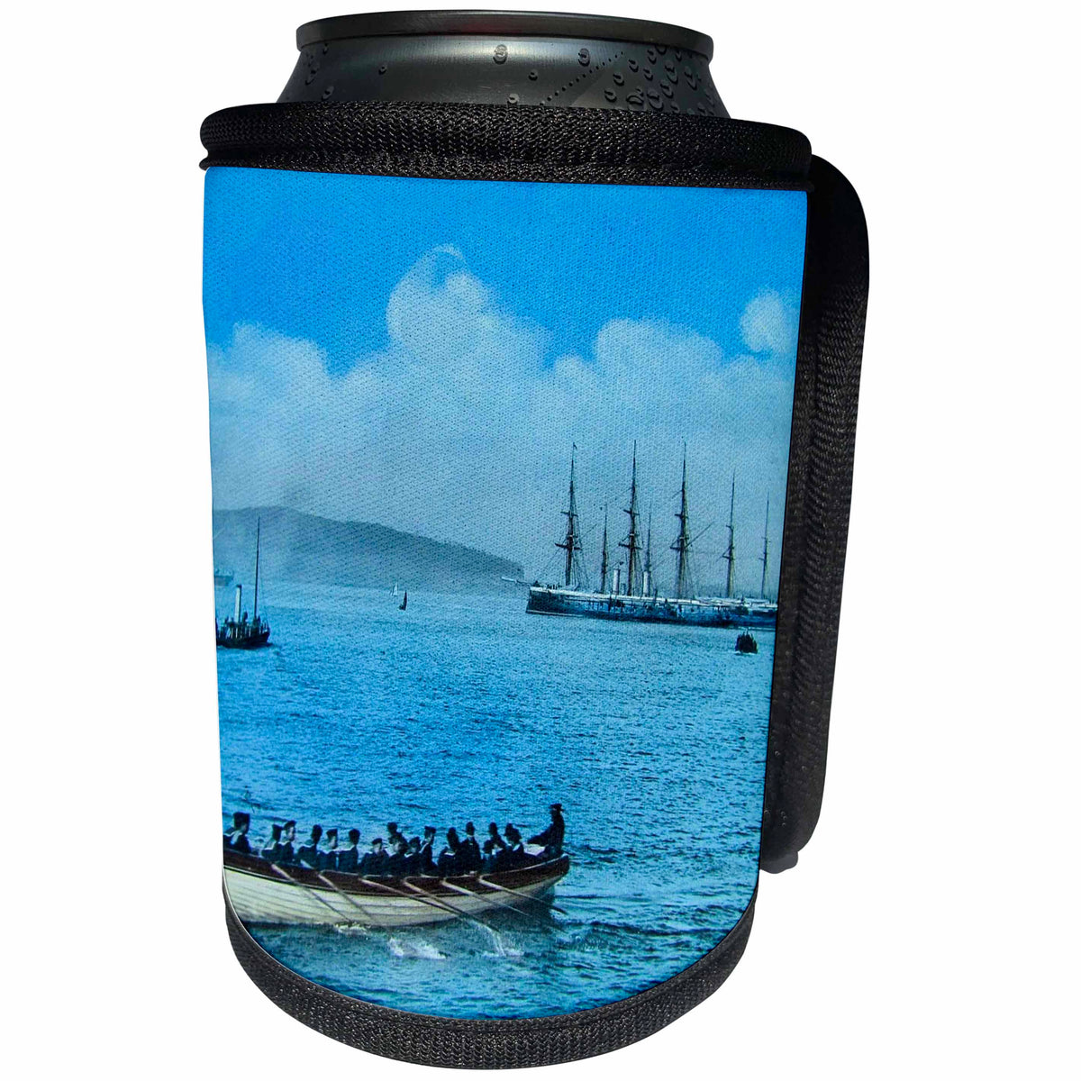 3dRose Can Cooler Wrap - Victorian British Navy Sailors Rowing to Battleship, 1880s Vintage