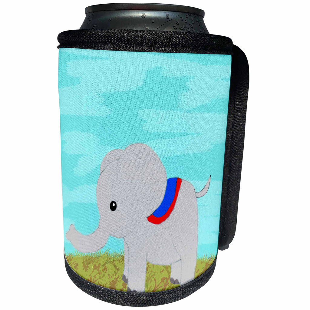 3dRose Janna Salak Designs Jungle Animals - Cute Painted Baby Elephant - Can Cooler Bottle Wrap (cc_24619)