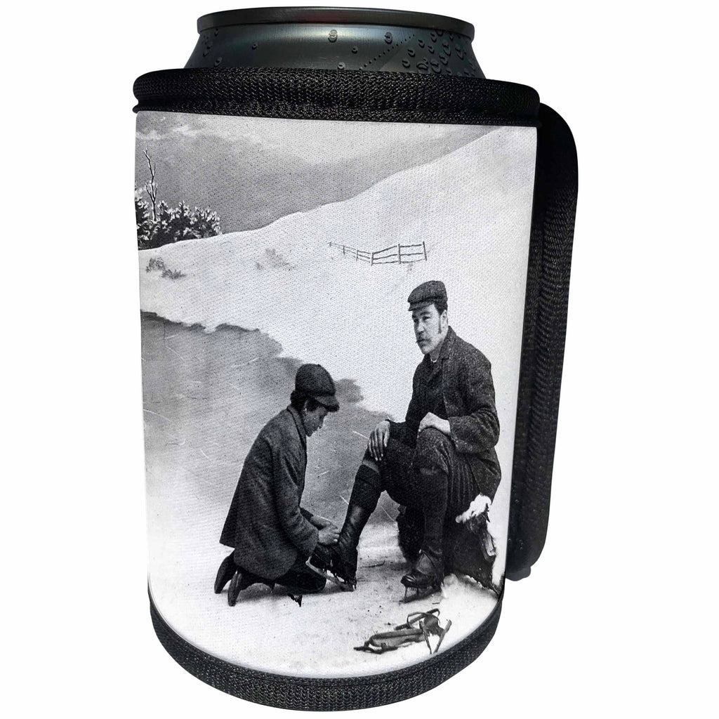 3dRose Scenes from the Past Magic Lantern - Victorian Skating Excursion No.1 Strapping on the Skates 1890 Vintage - Can Cooler Bottle Wrap (cc_246190)