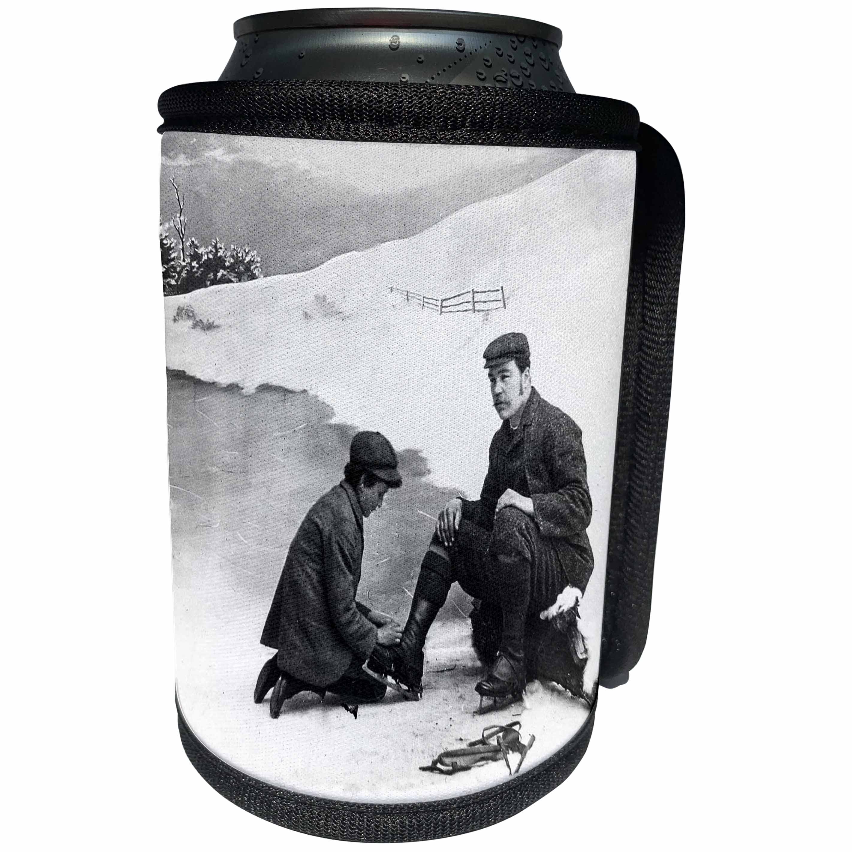 3dRose Scenes from the Past Magic Lantern - Victorian Skating Excursion No.1 Strapping on the Skates 1890 Vintage - Can Cooler Bottle Wrap (cc_246190)