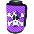 3dRose Janna Salak Designs Gothic - Cute Goth Punk Girl Skull with Bow and Crossbones Purple Stripes - Can Cooler Bottle Wrap (cc_24620)