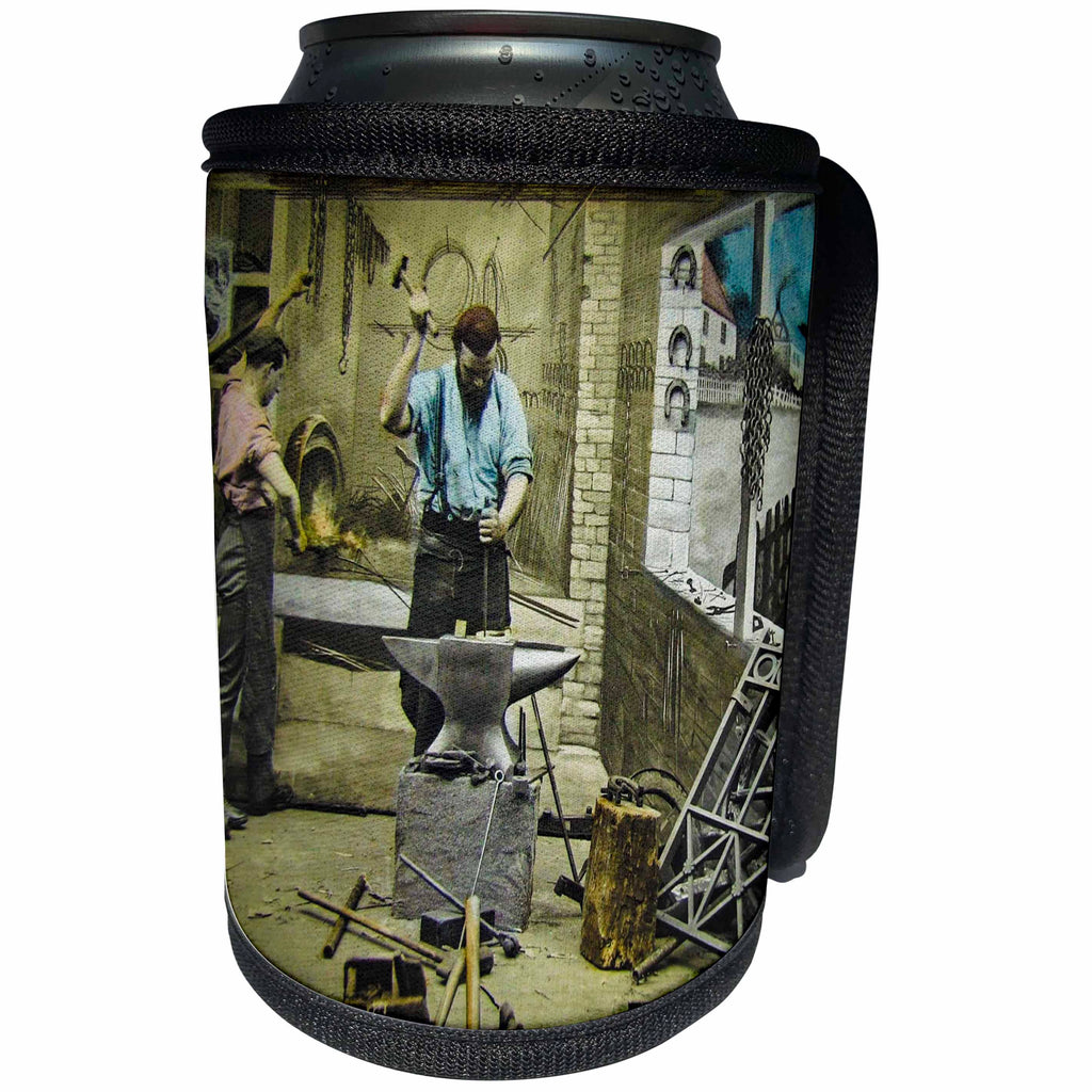 3dRose Scenes from the Past Magic Lantern - Victorian Tale The Village Blacksmith No. 7 Vintage 1890 Full - Can Cooler Bottle Wrap (cc_246208)