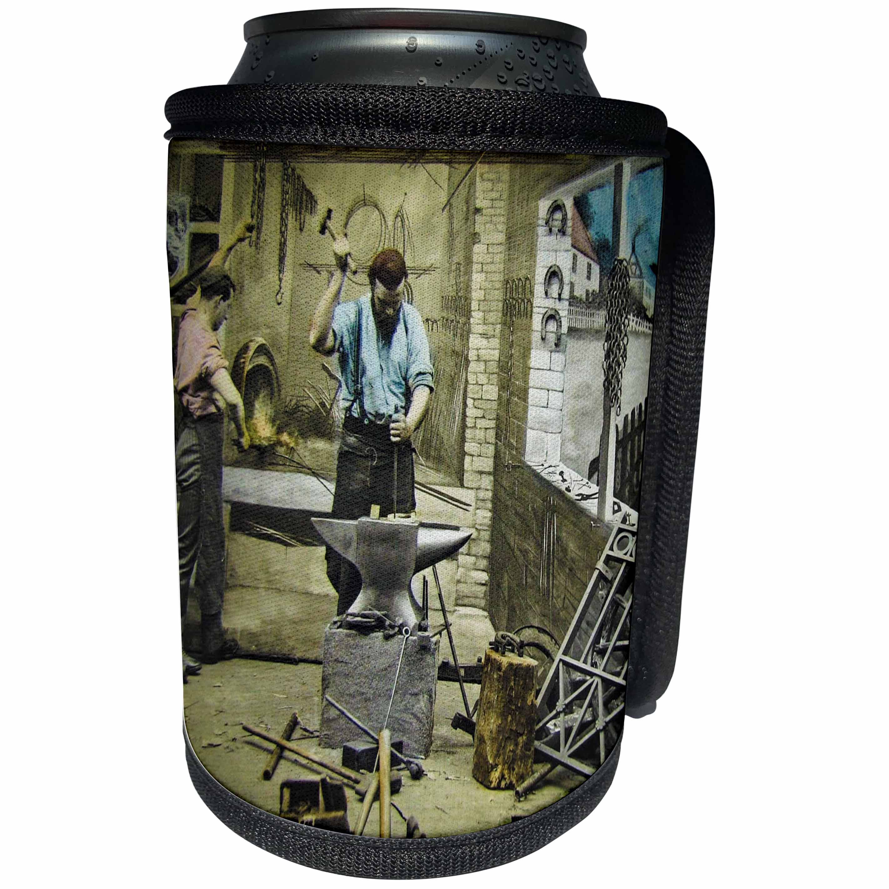3dRose Scenes from the Past Magic Lantern - Victorian Tale The Village Blacksmith No. 7 Vintage 1890 Full - Can Cooler Bottle Wrap (cc_246208)