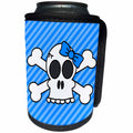 3dRose Janna Salak Designs Gothic - Cute Goth Punk Girl Skull with Bow and Crossbones Blue Stripes - Can Cooler Bottle Wrap (cc_24621)