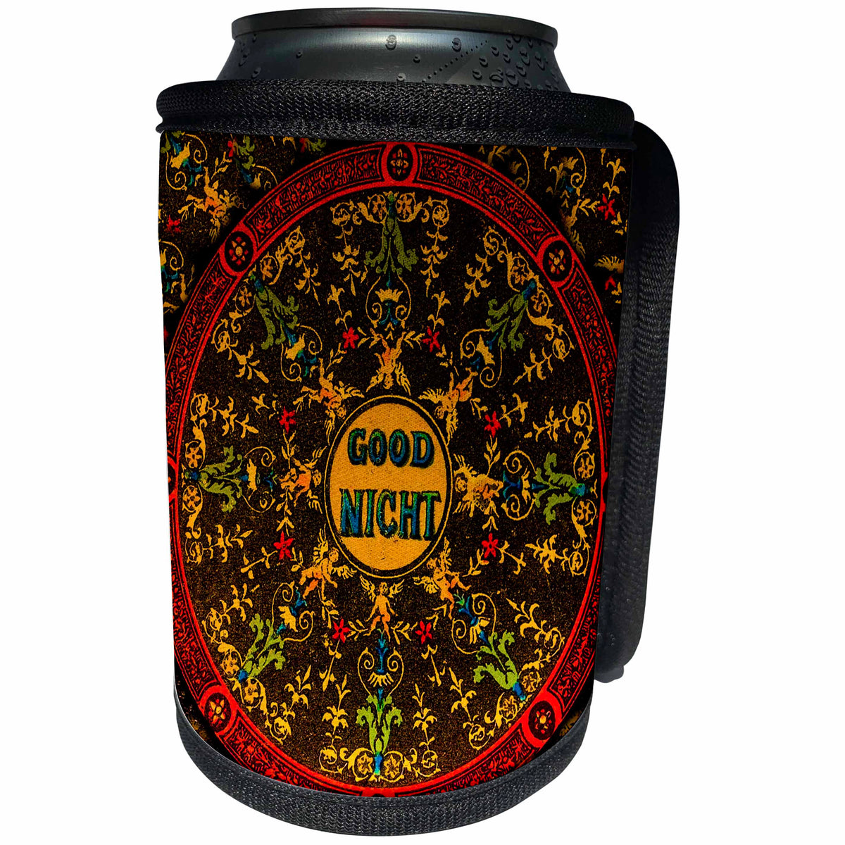 3dRose Scenes from the Past Magic Lantern - Victorian Magic Lantern Theater Slide Good Night End of Evenings Show - Can Cooler Bottle Wrap (cc_246398)