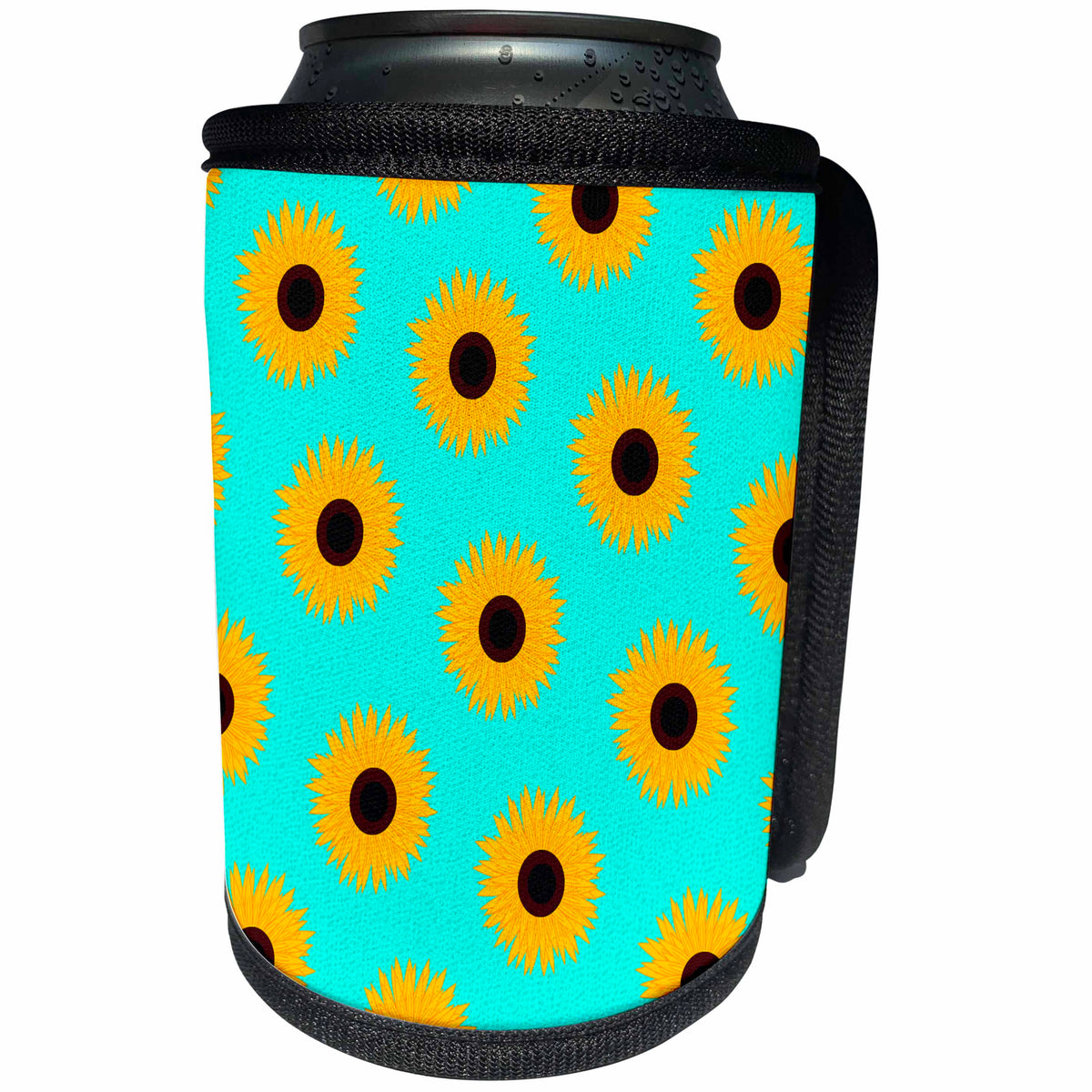 3dRose Janna Salak Designs Prints and Patterns - Simply Sunflowers Print Aqua Blue Background - Can Cooler Bottle Wrap (cc_24640)