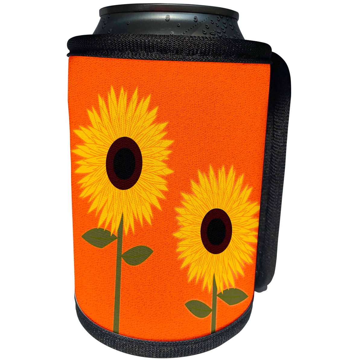 3dRose Janna Salak Designs Prints and Patterns - Simply Sunflowers Burnt Orange Background - Can Cooler Bottle Wrap (cc_24641)