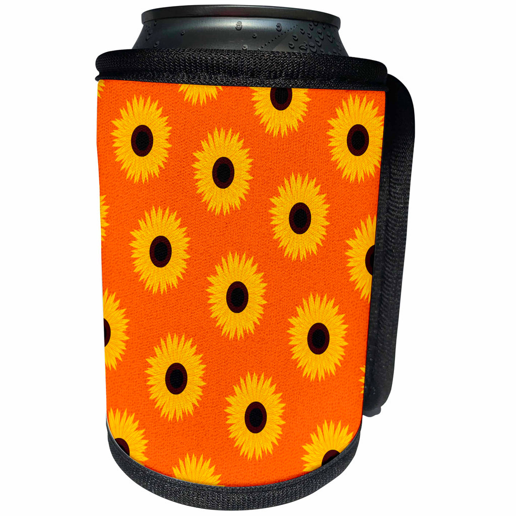 3dRose Janna Salak Designs Prints and Patterns - Simply Sunflowers Print Burnt Orange Background - Can Cooler Bottle Wrap (cc_24642)