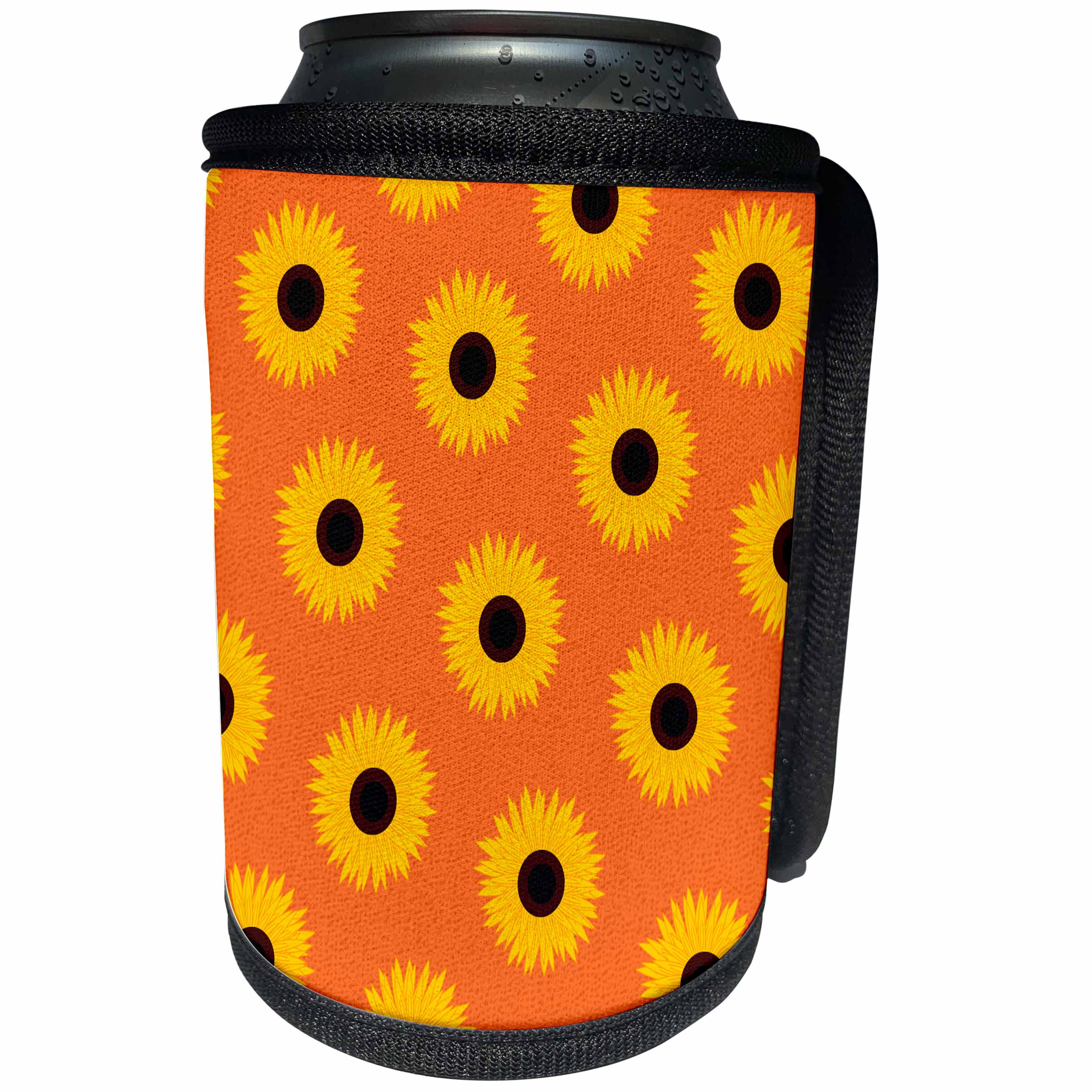 3dRose Janna Salak Designs Prints and Patterns - Simply Sunflowers Print Burnt Orange Background - Can Cooler Bottle Wrap (cc_24642)