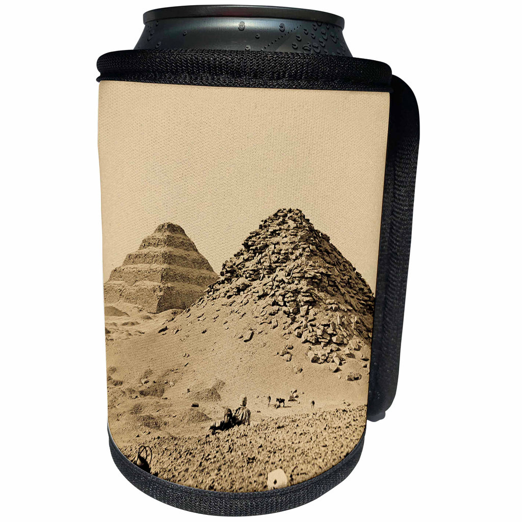 3dRose Scenes from the Past Magic Lantern - Vintage Stepped Pyramid of Sakkara Egyptian Archeology Egypt History - Can Cooler Bottle Wrap (cc_246421)