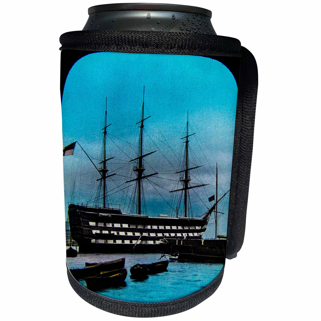 3dRose Scenes from the Past Magic Lantern - Vintage British Battleship HMS Victory Circa 1900 Magic Lantern Slide - Can Cooler Bottle Wrap (cc_246424)