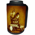 3dRose Scenes from the Past Magic Lantern - Baby Chicks in a Mechanical Tin Car Vintage Sepia Magic Lantern Slide - Can Cooler Bottle Wrap (cc_246428)