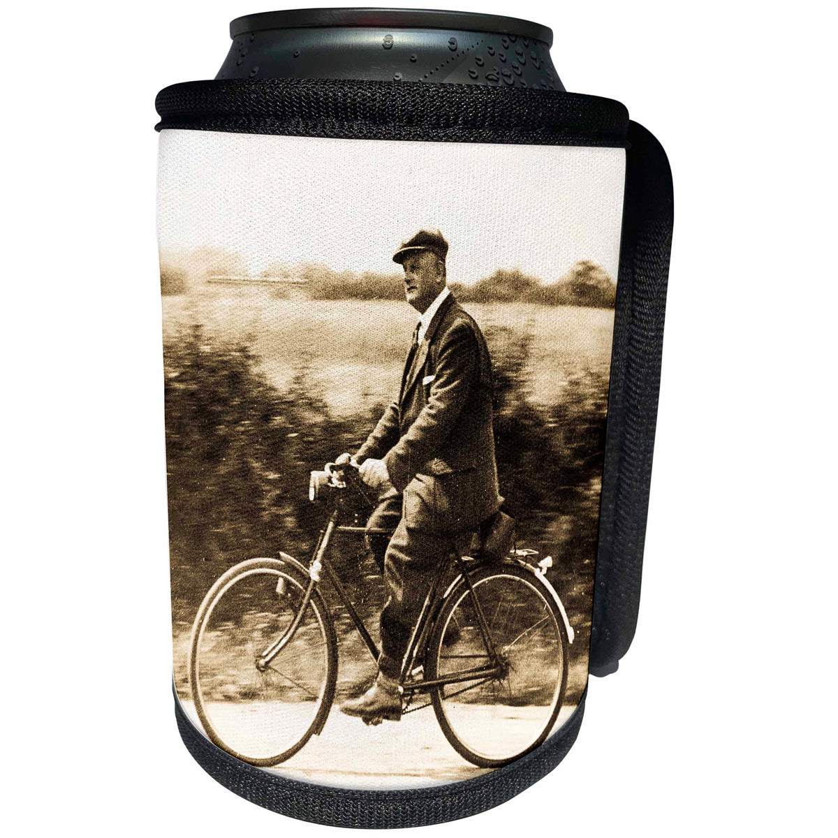 3dRose Scenes from the Past Magic Lantern - Edwardian English Gentleman Riding a Bicycle in the Countryside 1910 - Can Cooler Bottle Wrap (cc_246429)