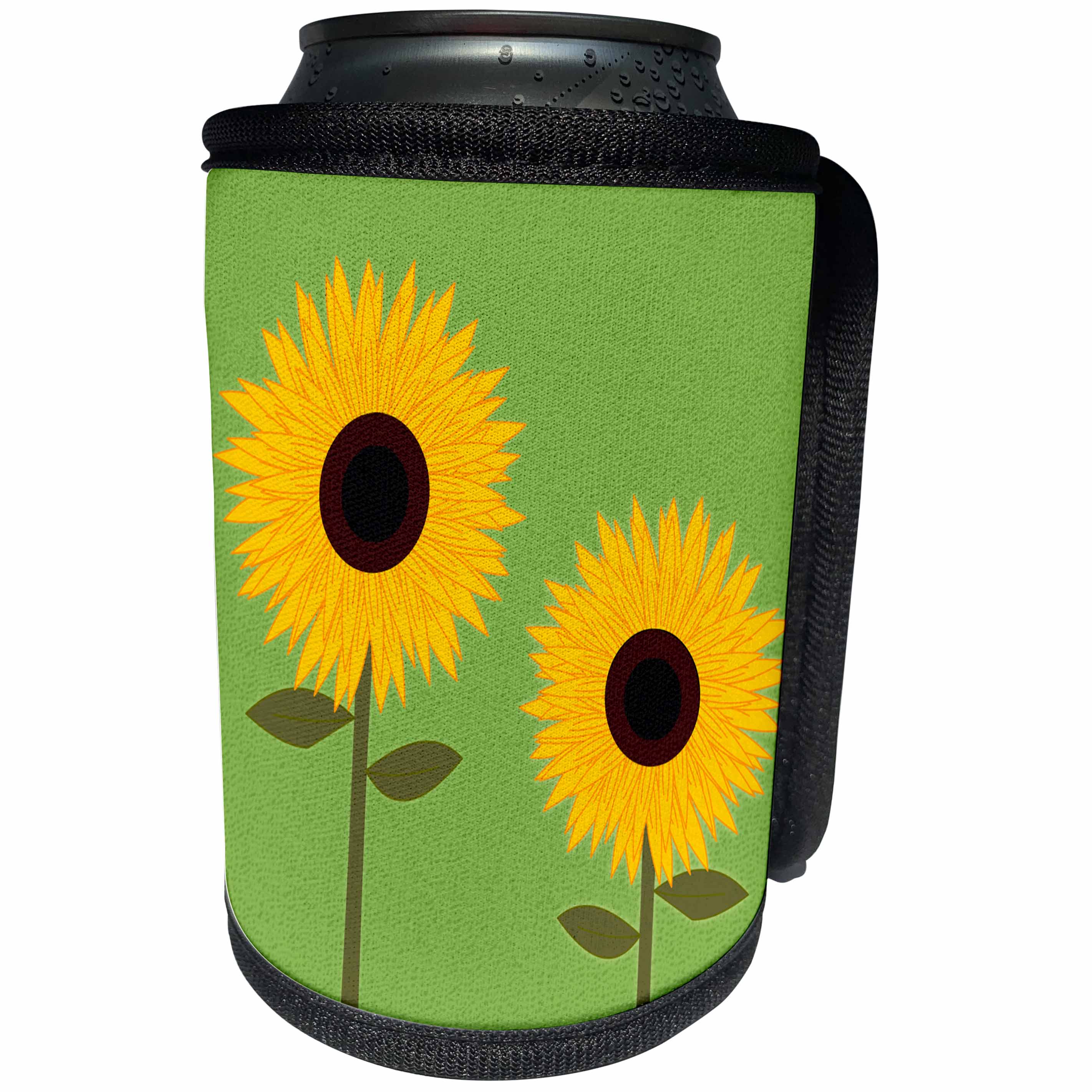 3dRose Janna Salak Designs Prints and Patterns - Simply Sunflowers Moss Green Background - Can Cooler Bottle Wrap (cc_24643)