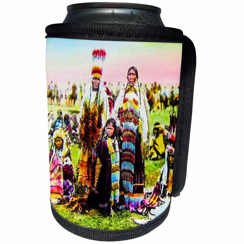 3dRose Scenes from the Past Magic Lantern - Vintage Native Indian Chief and Tribal Members Vancouver Island 1910 - Can Cooler Bottle Wrap (cc_246433)