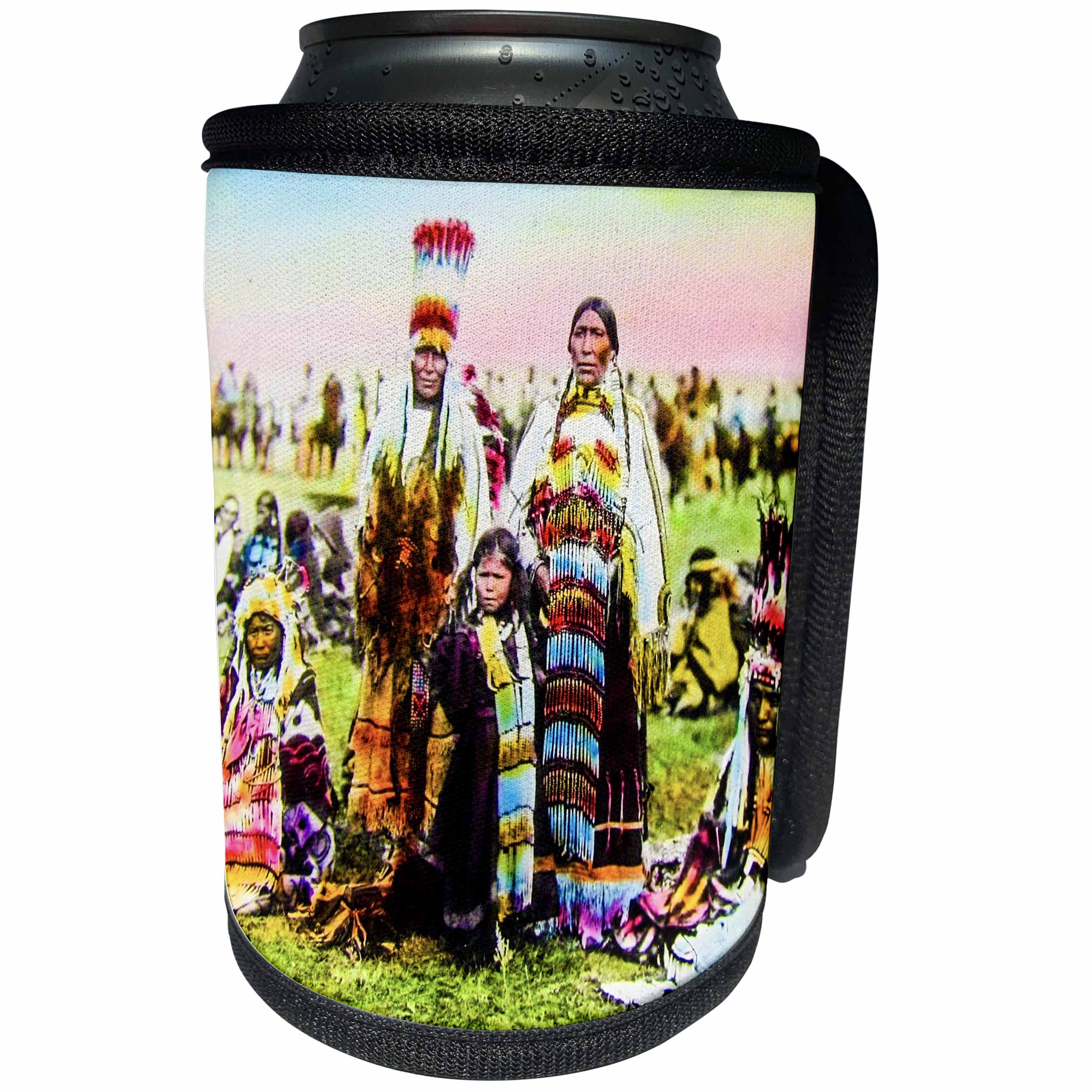 3dRose Scenes from the Past Magic Lantern - Vintage Native Indian Chief and Tribal Members Vancouver Island 1910 - Can Cooler Bottle Wrap (cc_246433)