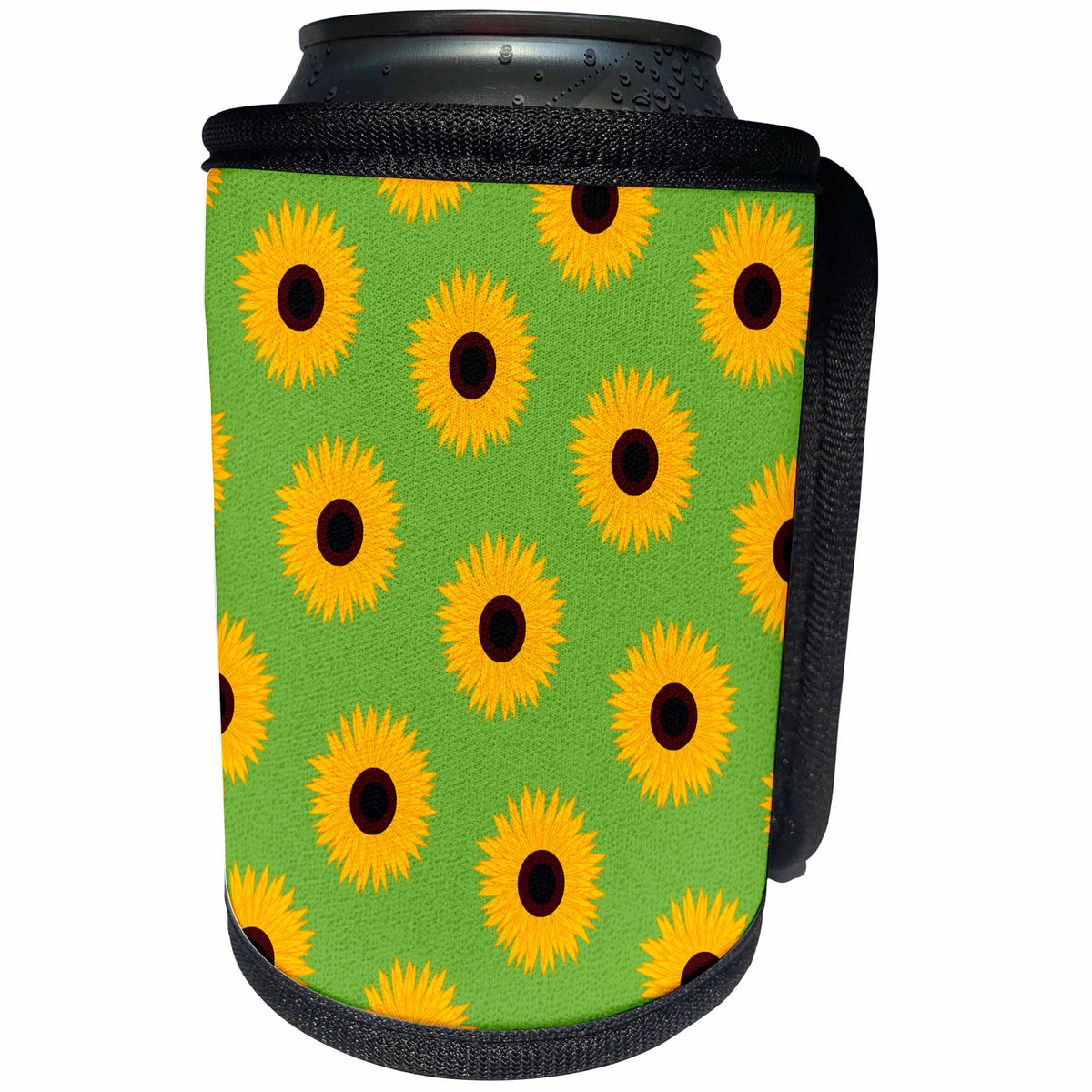3dRose Janna Salak Designs Prints and Patterns - Simply Sunflowers Print Moss Green Background - Can Cooler Bottle Wrap (cc_24644)