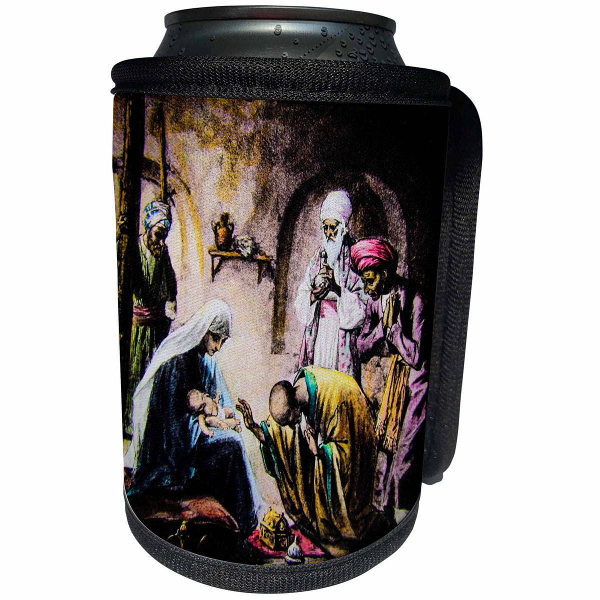 3dRose Scenes from the Past Magic Lantern - Vintage Christianity Bible Story The Wise Men and Baby Jesus - Can Cooler Bottle Wrap (cc_246444)