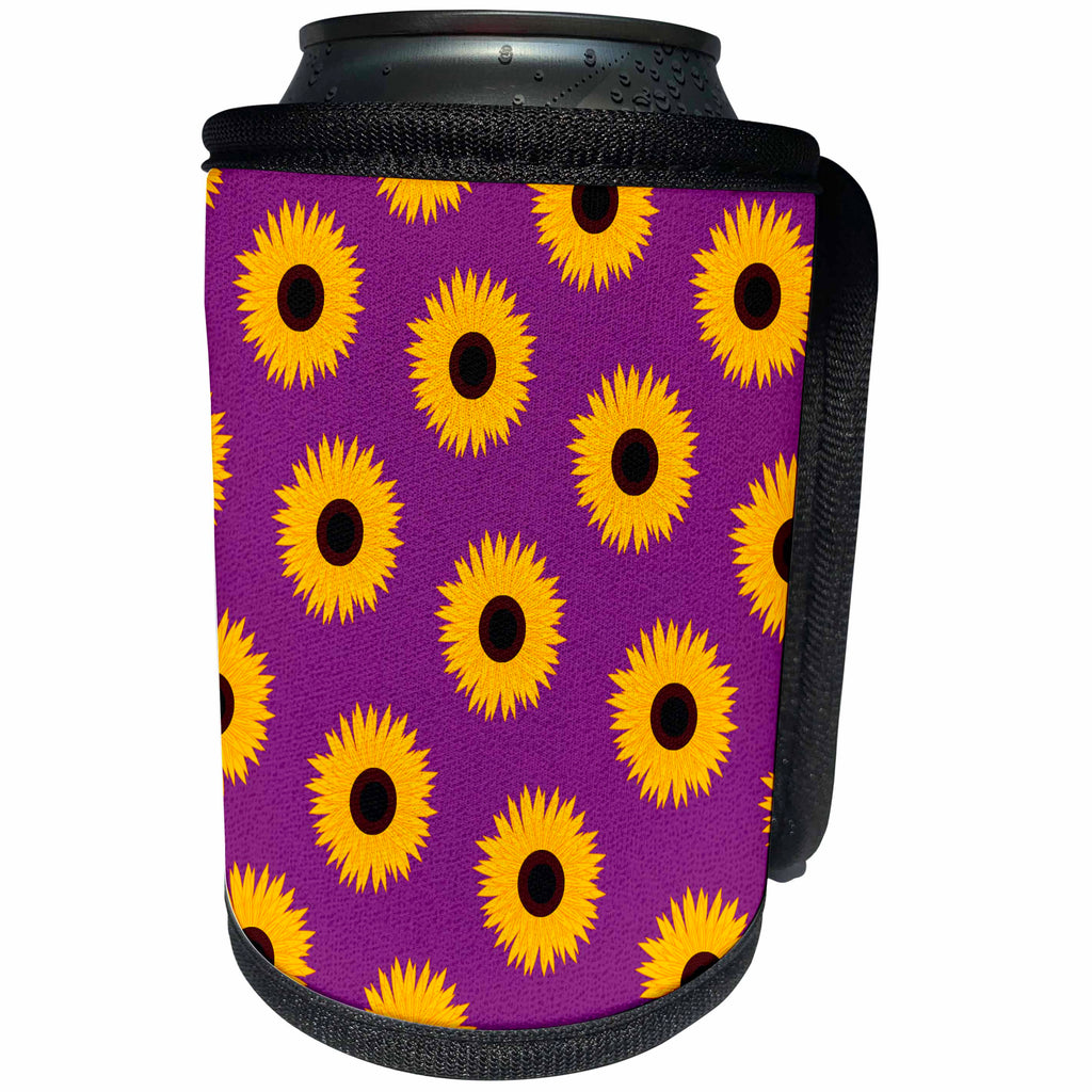3dRose Janna Salak Designs Prints and Patterns - Simply Sunflowers Print Eggplant Purple Background - Can Cooler Bottle Wrap (cc_24646)