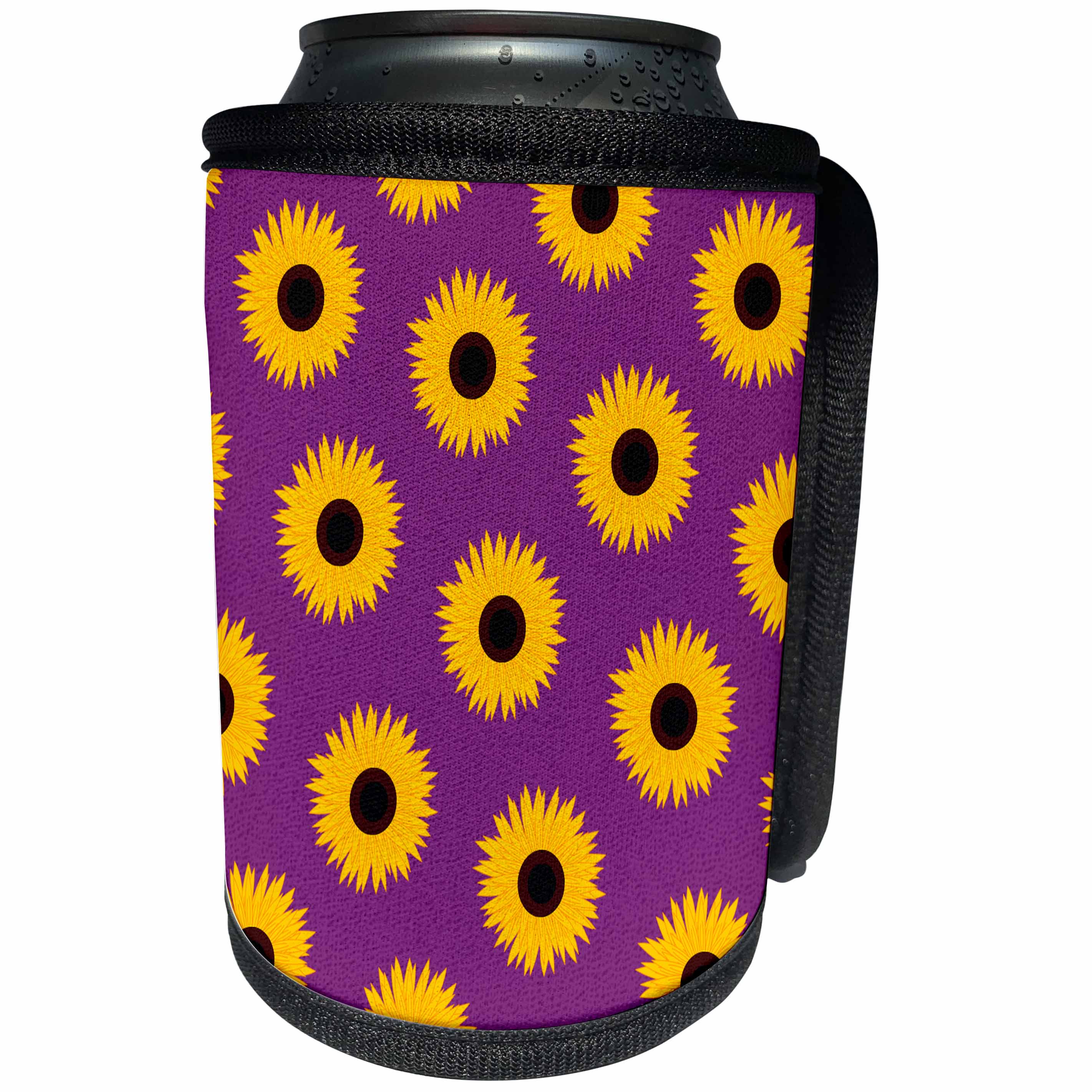 3dRose Janna Salak Designs Prints and Patterns - Simply Sunflowers Print Eggplant Purple Background - Can Cooler Bottle Wrap (cc_24646)