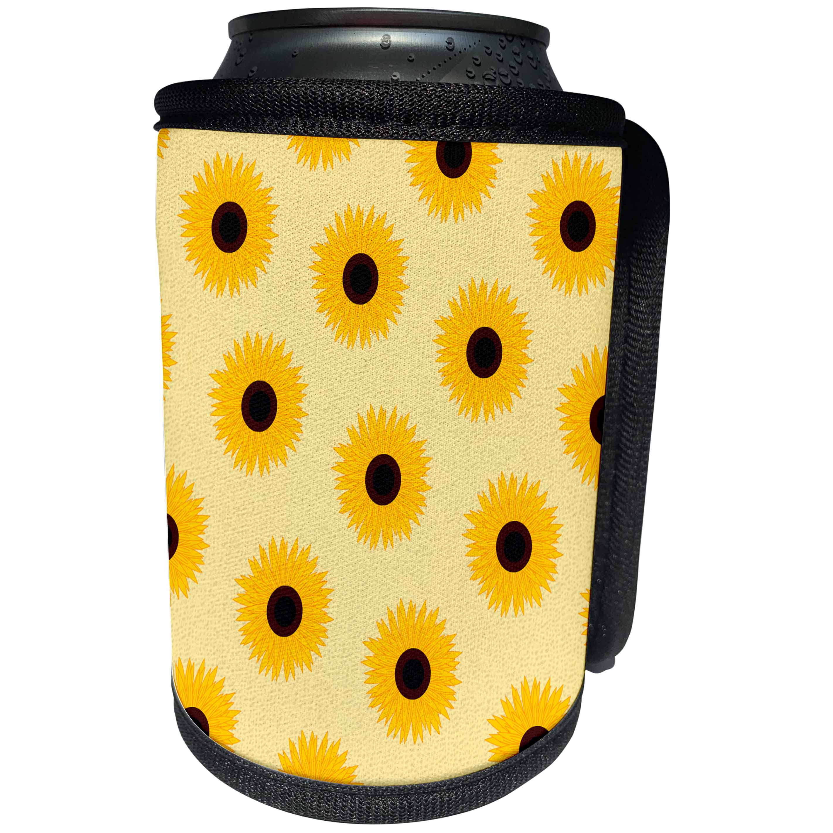 3dRose Janna Salak Designs Prints and Patterns - Simply Sunflowers Print Light Yellow Background - Can Cooler Bottle Wrap (cc_24648)