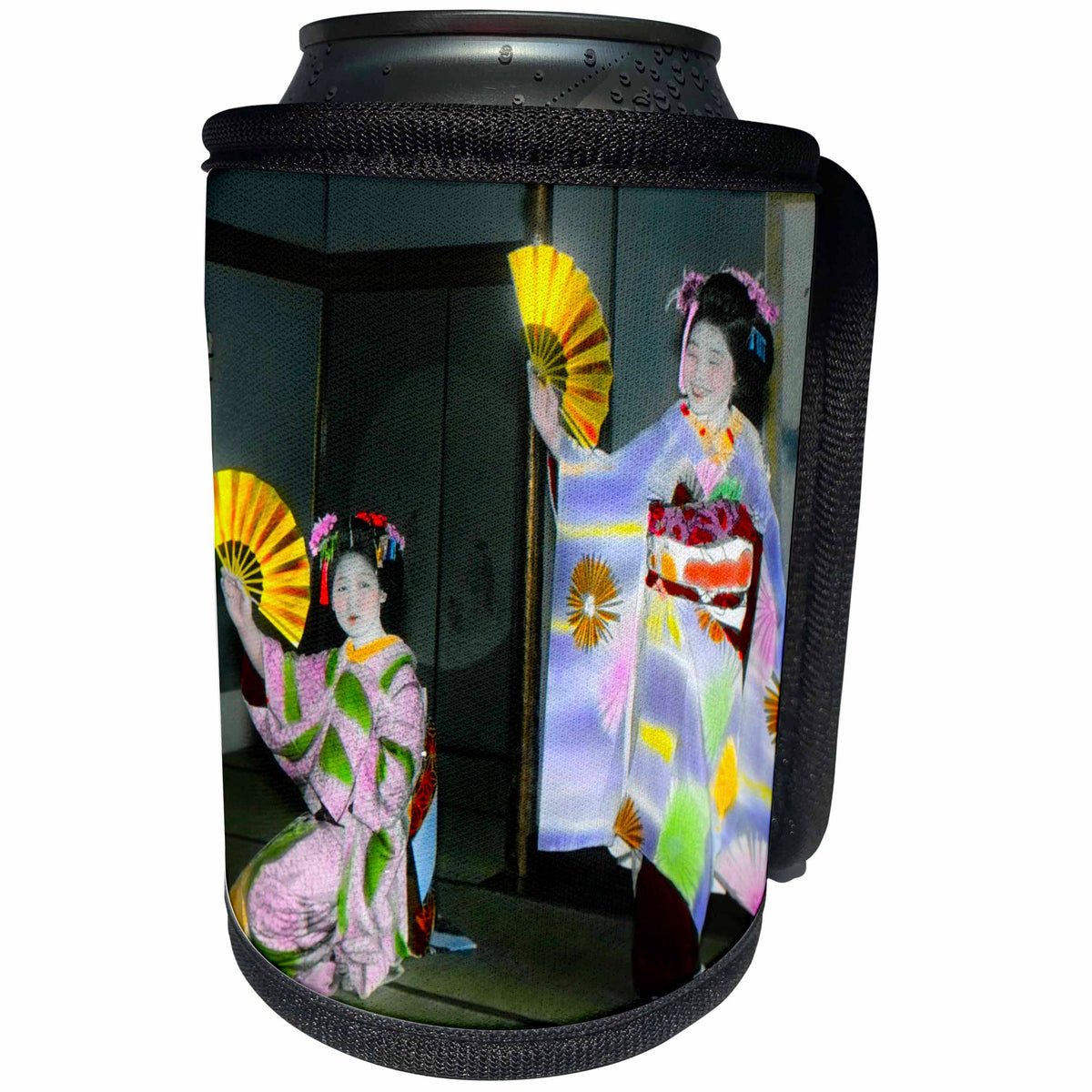 3dRose Scenes from the Past Magic Lantern Slides - Vintage Dancing Japanese Geisha and their Beautiful Harisen Old Japan - Can Cooler Bottle Wrap (cc_246487)