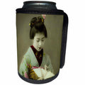 3dRose Scenes from the Past Magic Lantern Slides - Vintage Apprentice Geisha Holding an Origami Bird Old Japan - Can Cooler Bottle Wrap (cc_246529)