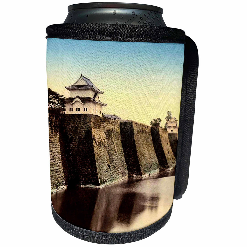 3dRose Scenes from the Past Magic Lantern Slides - Vintage View Osaka Castle Moat Old Japan Chuo ku Osaka Japan - Can Cooler Bottle Wrap (cc_246535)