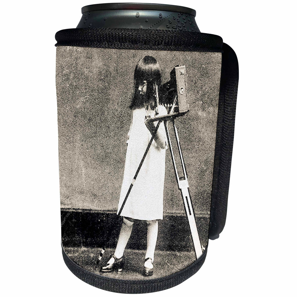 3dRose Scenes from the Past Magic Lantern Slides - Vintage Japanese Young Girl Photographer and her Camera - Can Cooler Bottle Wrap (cc_246538)
