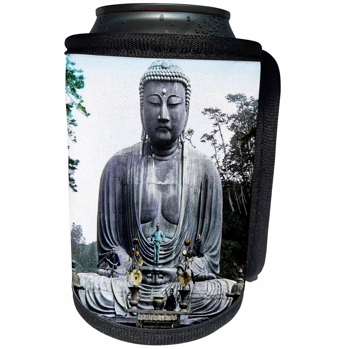 3dRose Scenes from the Past Magic Lantern Slides - Vintage Japanese Giant Amida Buddha Kotoku-in Old Japan - Can Cooler Bottle Wrap (cc_246547)