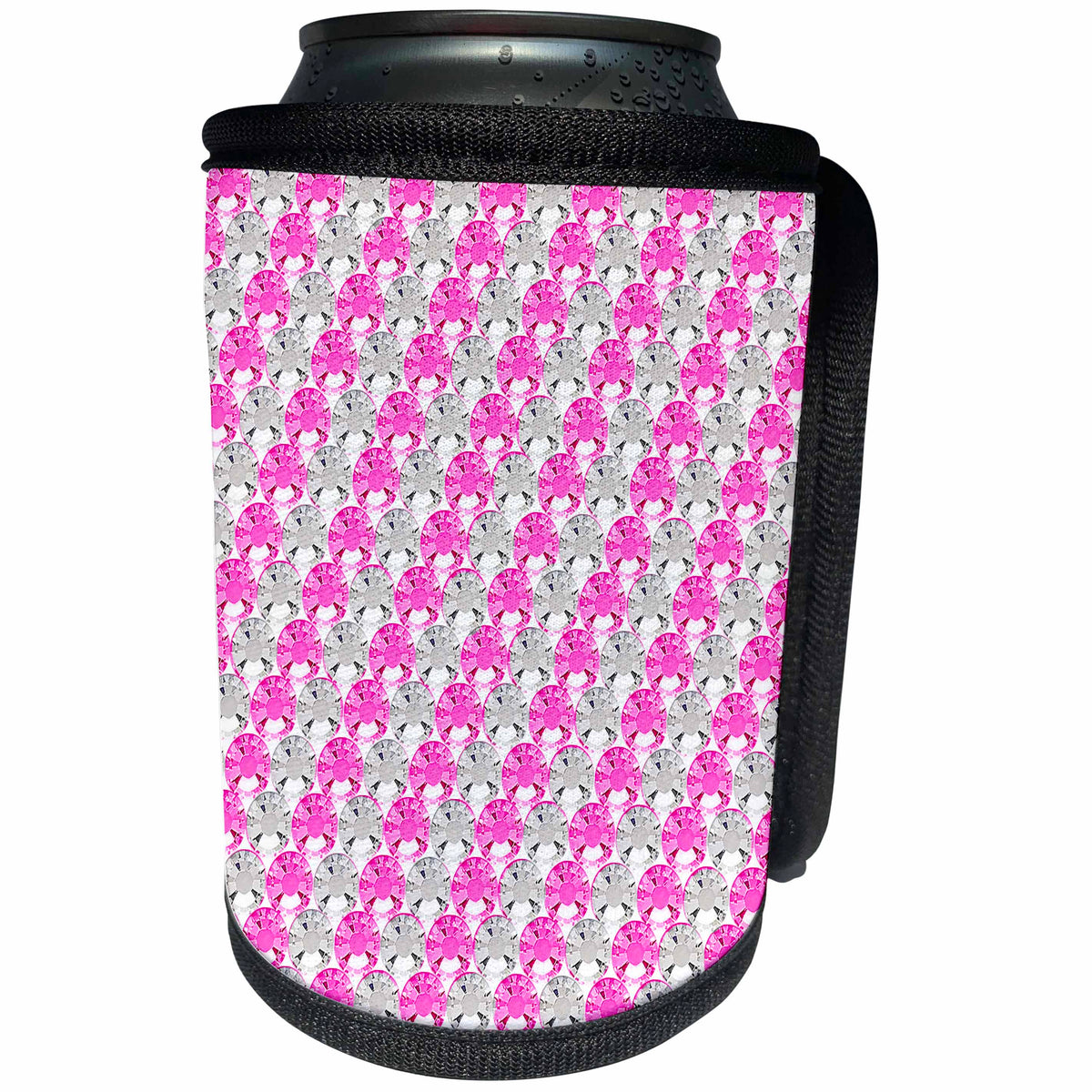 3dRose Janna Salak Designs Rhinestone Designs - Clear and Pink Stripe Rhinestone Gem Print - Can Cooler Bottle Wrap (cc_24655)