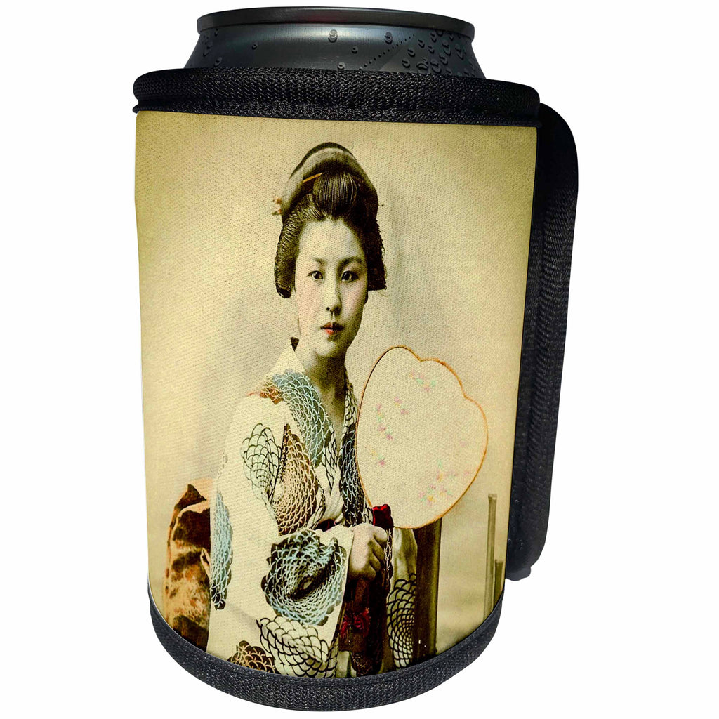 3dRose Scenes from the Past Magic Lantern Slides - A Portrait of Pure Beauty Young Geisha in Old Japan - Can Cooler Bottle Wrap (cc_246564)
