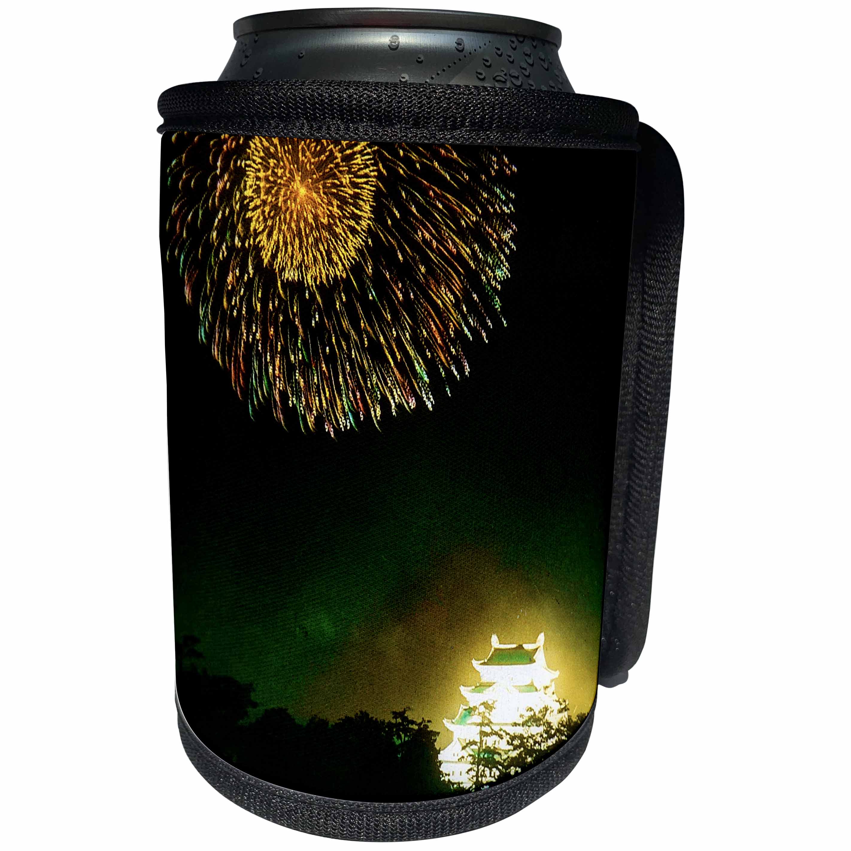 3dRose Scenes from the Past Magic Lantern Slides - Vintage Japanese Fireworks Over Nagoya Castle Circa 1890s - Can Cooler Bottle Wrap (cc_246565)