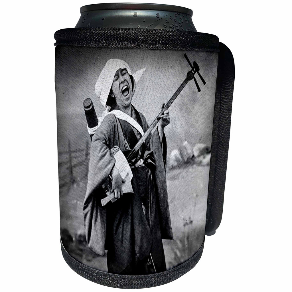 3dRose Scenes from the Past Magic Lantern Slides - Vintage Japanese Geisha Playing the Shamisen or Three String Banjo - Can Cooler Bottle Wrap (cc_246570)