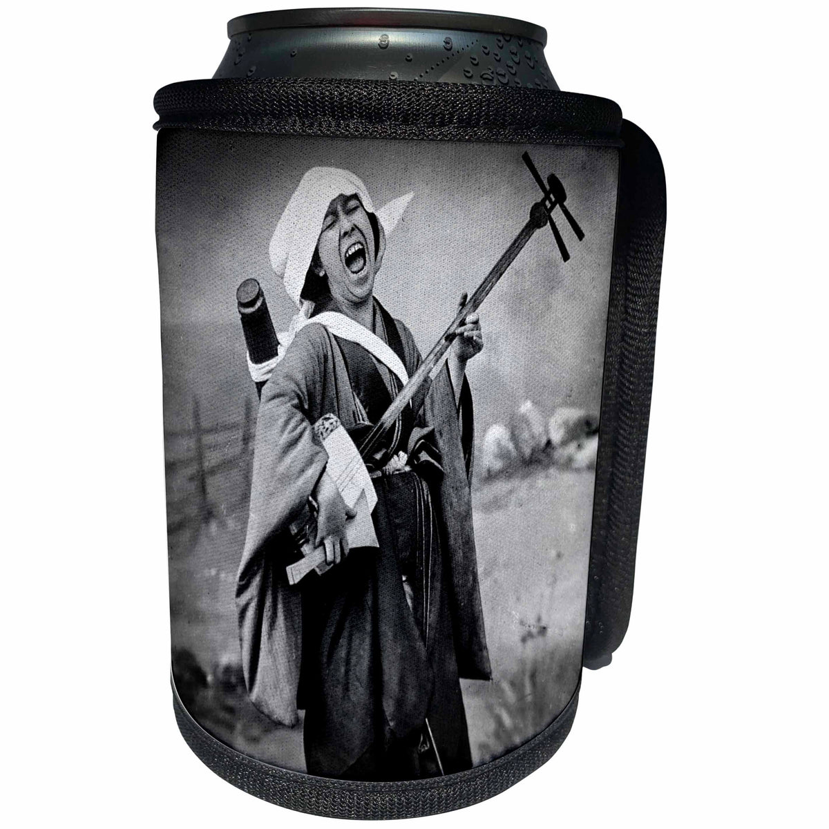 3dRose Scenes from the Past Magic Lantern Slides - Vintage Japanese Geisha Playing the Shamisen or Three String Banjo - Can Cooler Bottle Wrap (cc_246570)