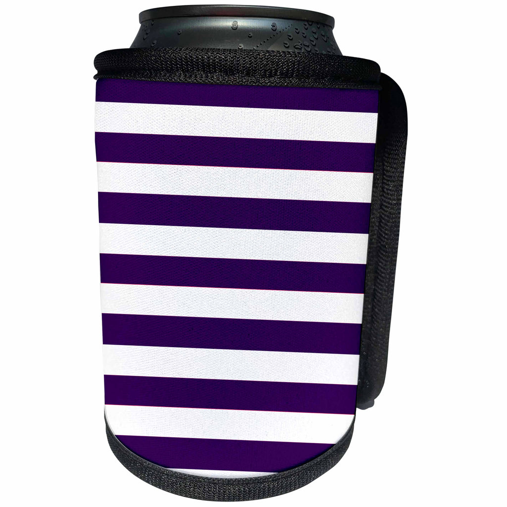 3dRose Janna Salak Designs Prints and Patterns - Dark Purple and White Stripes - Can Cooler Bottle Wrap (cc_24694)