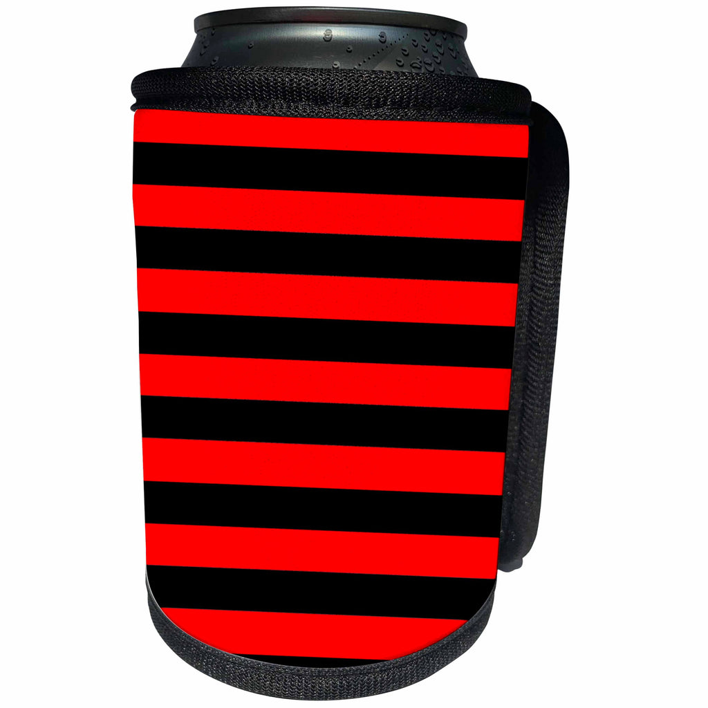 3dRose Janna Salak Designs Prints and Patterns - Red and Black Stripes - Can Cooler Bottle Wrap (cc_24695)